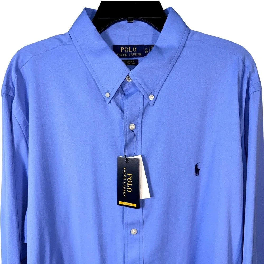 Polo Ralph Lauren Mens XL Performance Long Sleeve Button Down Blue Oxford Shirt